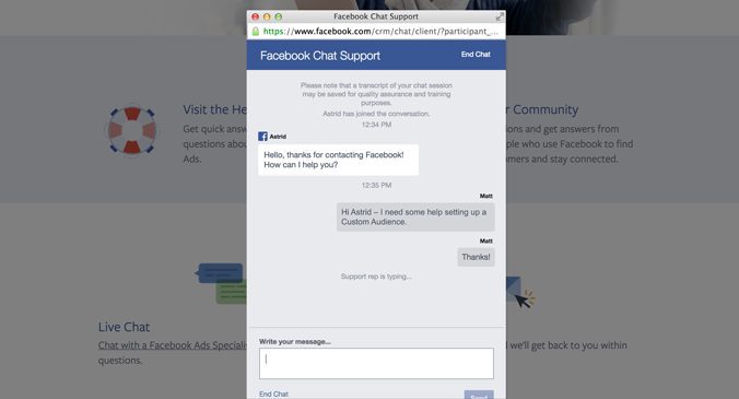 Facebook Business Chat Support